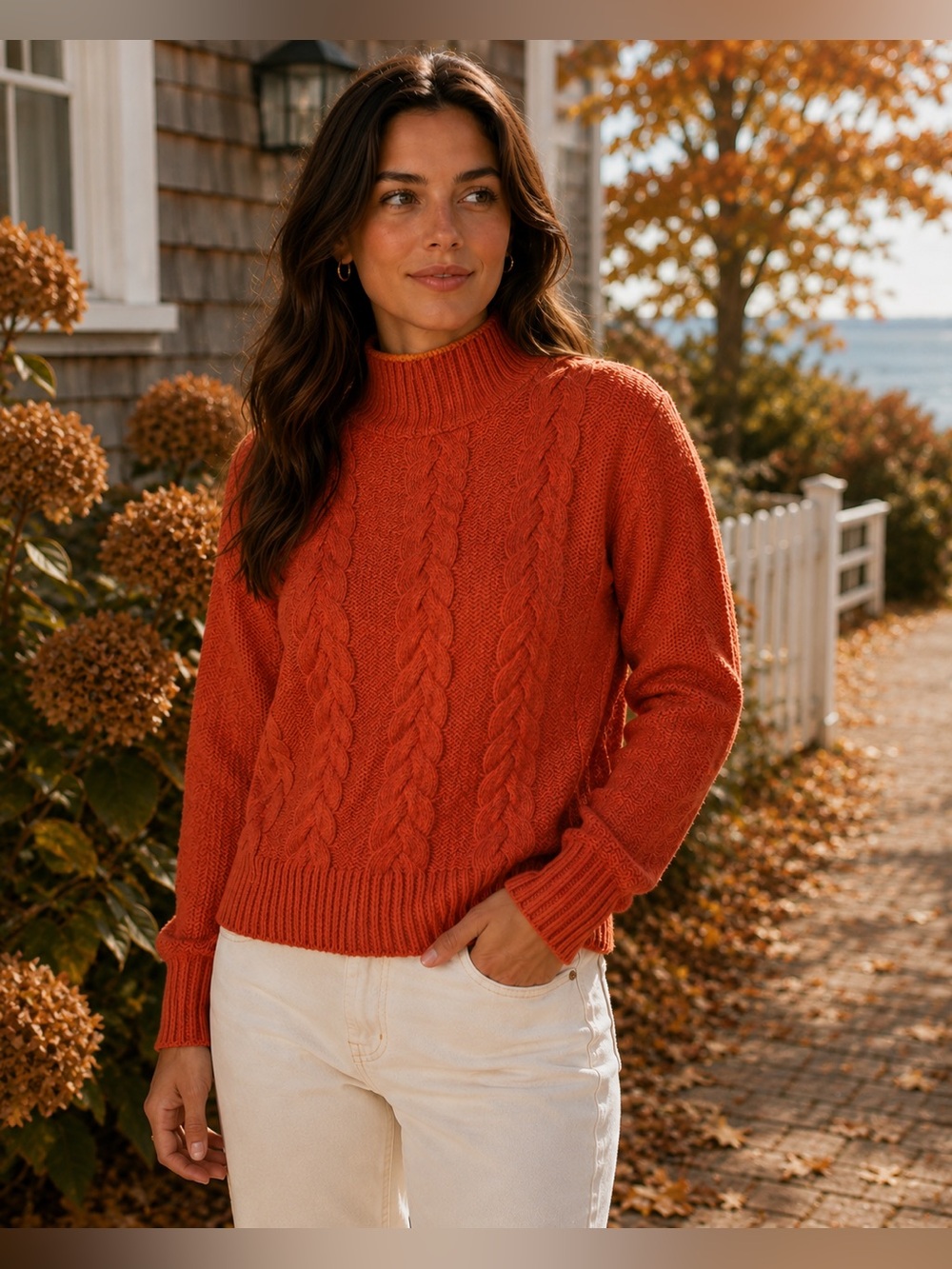 Madewell Coral Cable Knit Mock Neck Sweater - Women